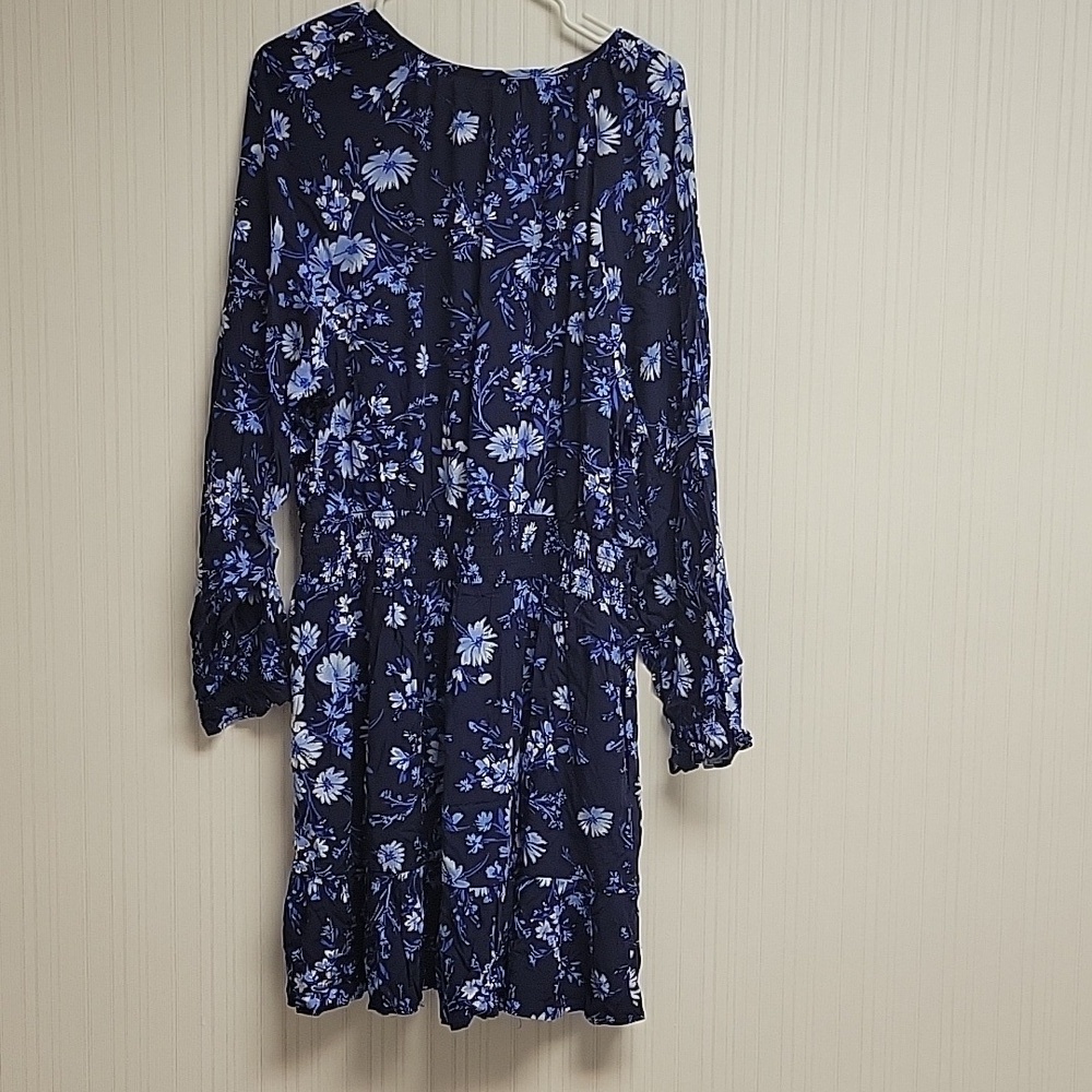 GAP Smocked Waist Navy Floral Long Sleeve Dress, Womens XL NWT - Picture 5 of 8